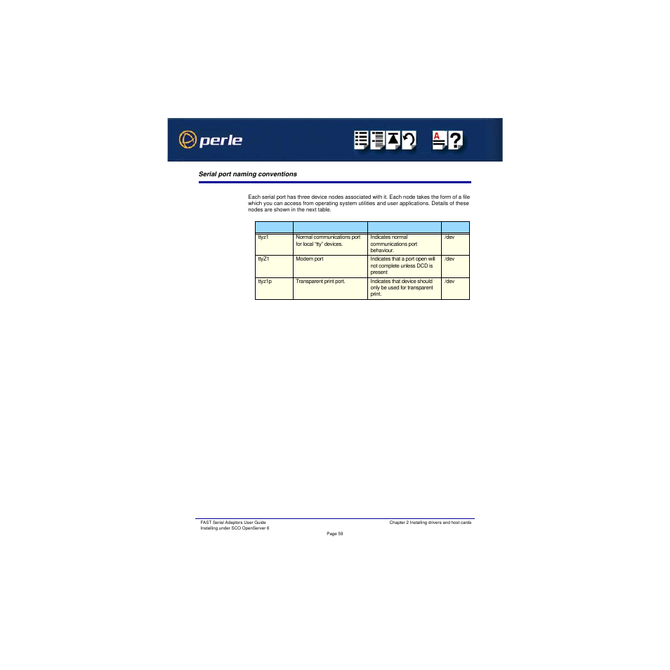 Serial port naming conventions | Perle Systems Adaptors User Manual | Page 59 / 129