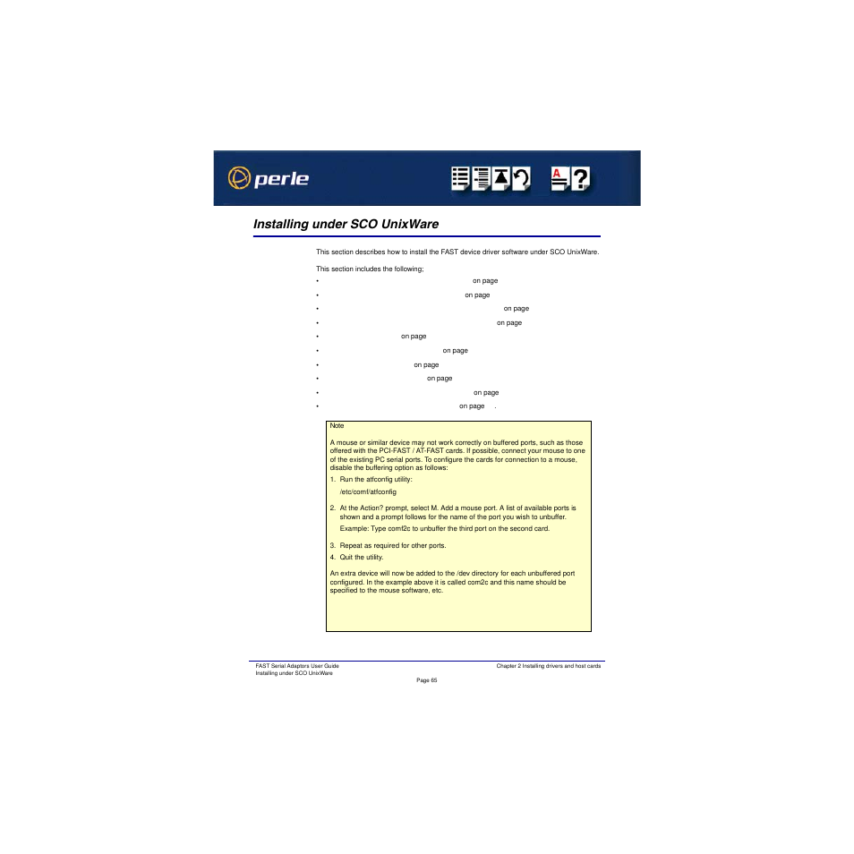 Installing under sco unixware | Perle Systems Adaptors User Manual | Page 65 / 129