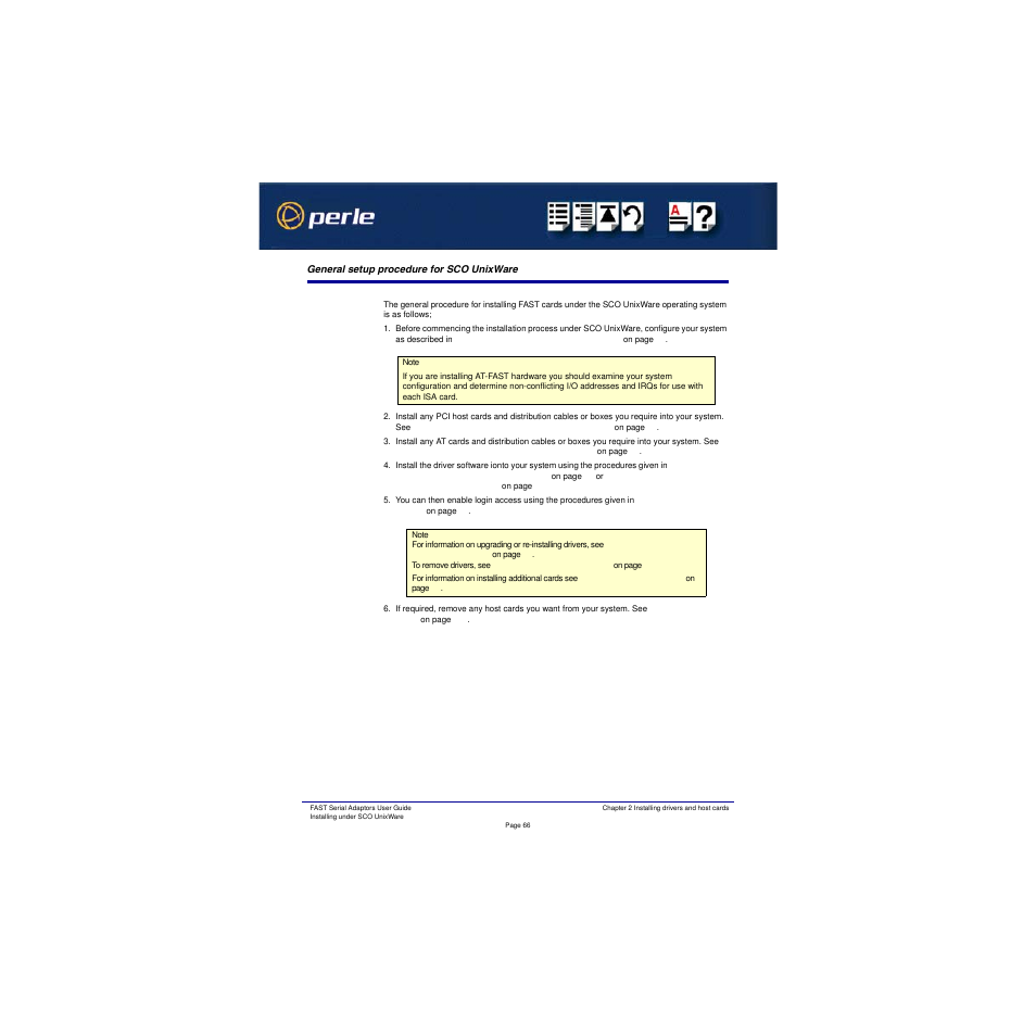 General setup procedure for sco unixware | Perle Systems Adaptors User Manual | Page 66 / 129