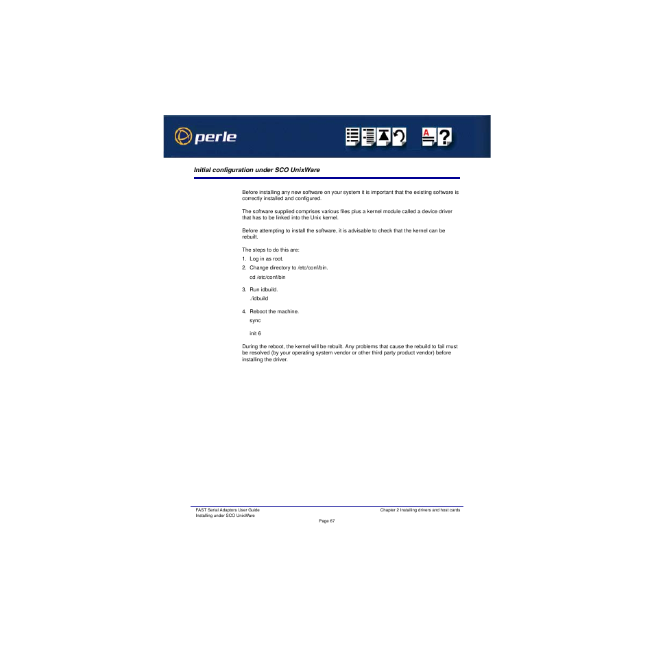 Initial configuration under sco unixware | Perle Systems Adaptors User Manual | Page 67 / 129