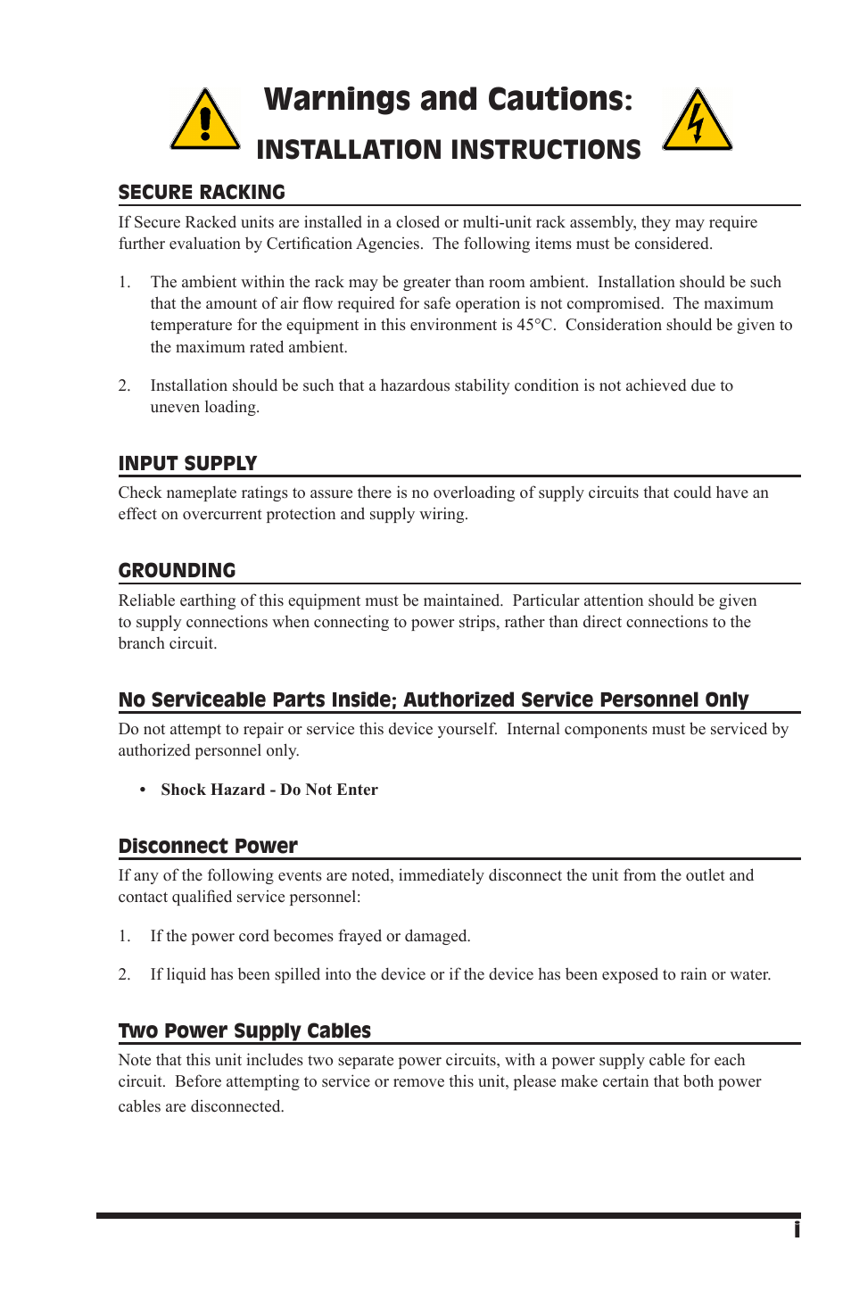 Warnings and cautions, Installation instructions | Perle Systems RPS1630 User Manual | Page 3 / 72