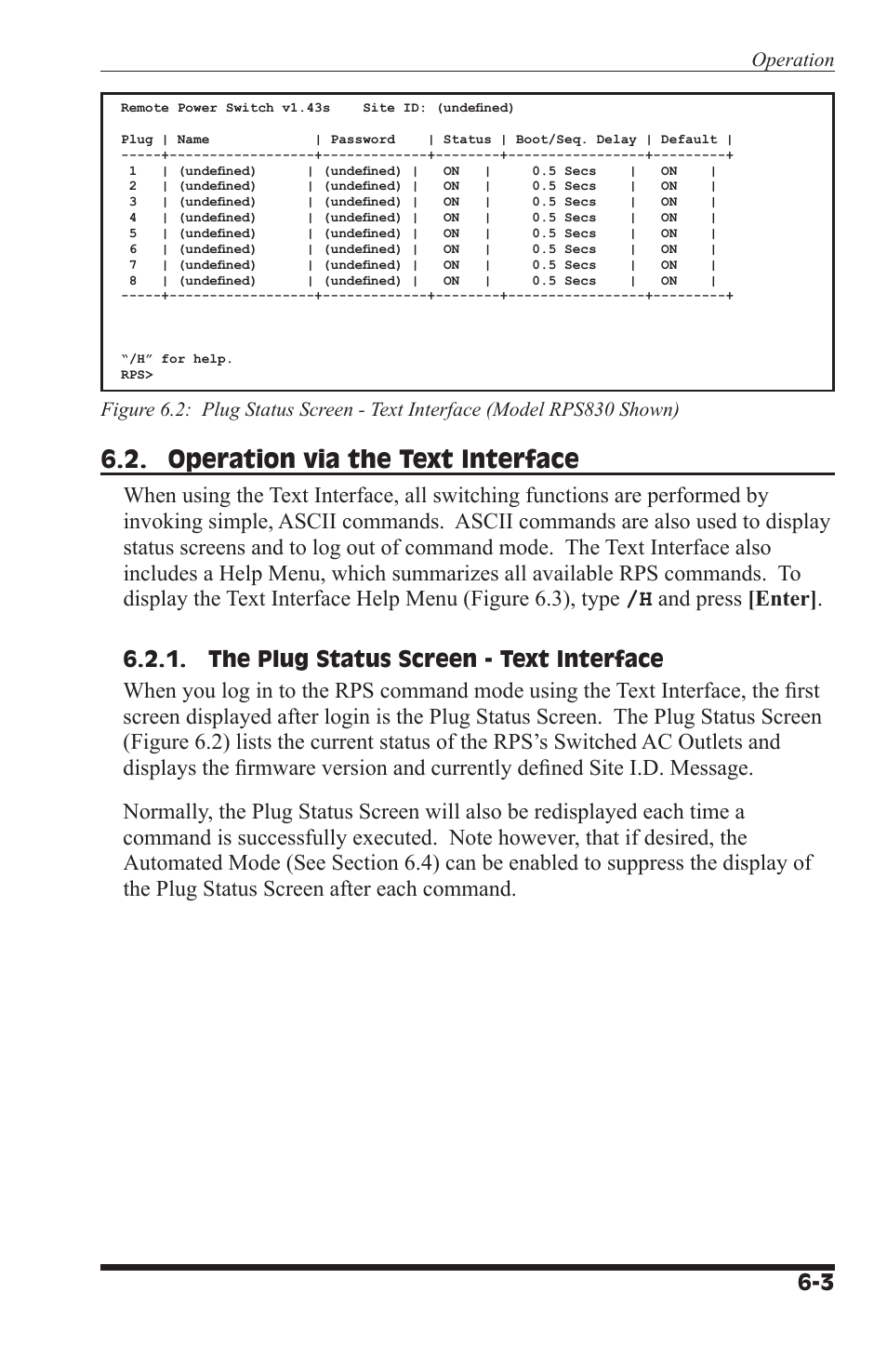 Operation via the text interface | Perle Systems RPS1630 User Manual | Page 51 / 72