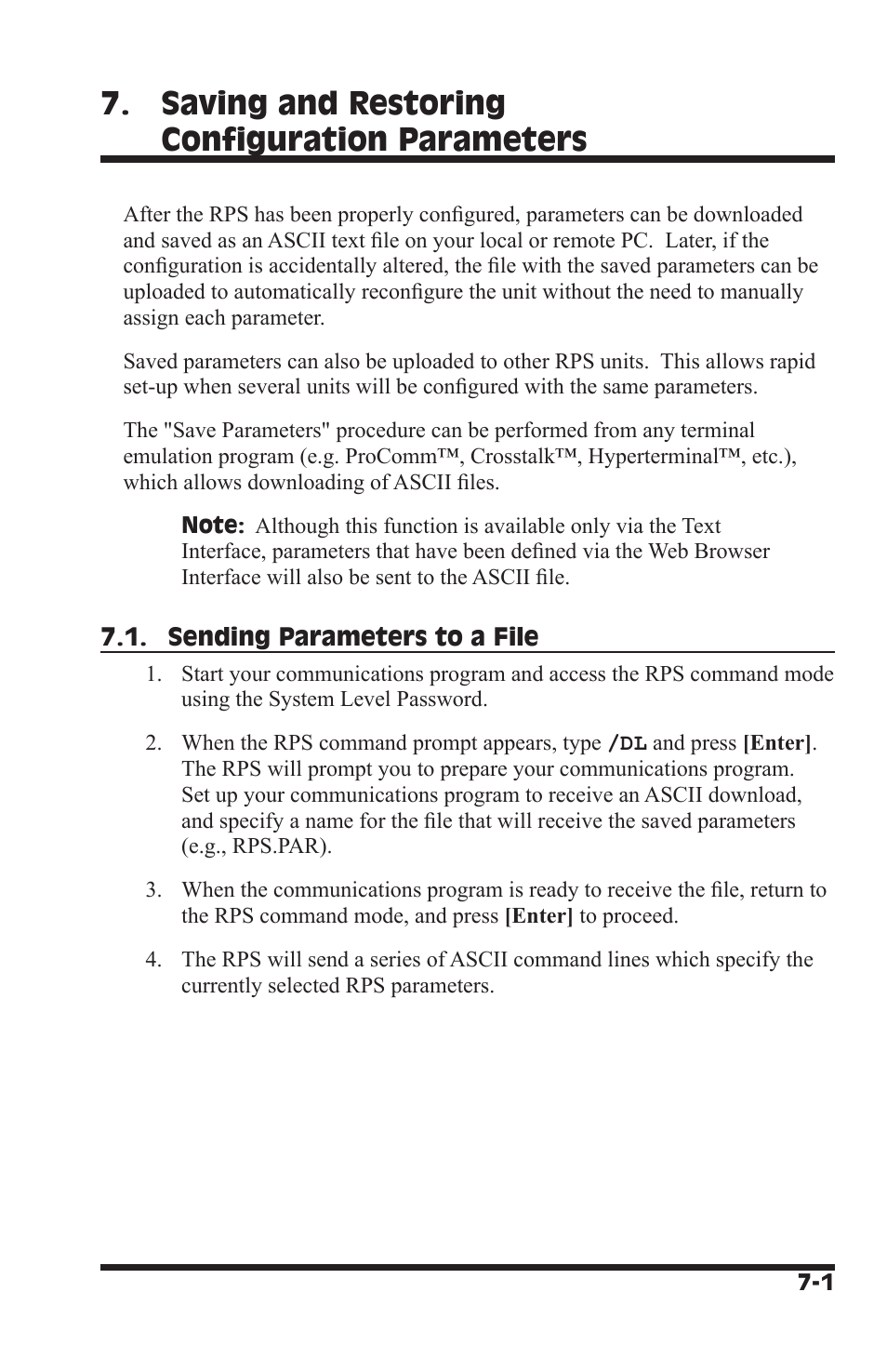 Saving and restoring configuration parameters | Perle Systems RPS1630 User Manual | Page 57 / 72