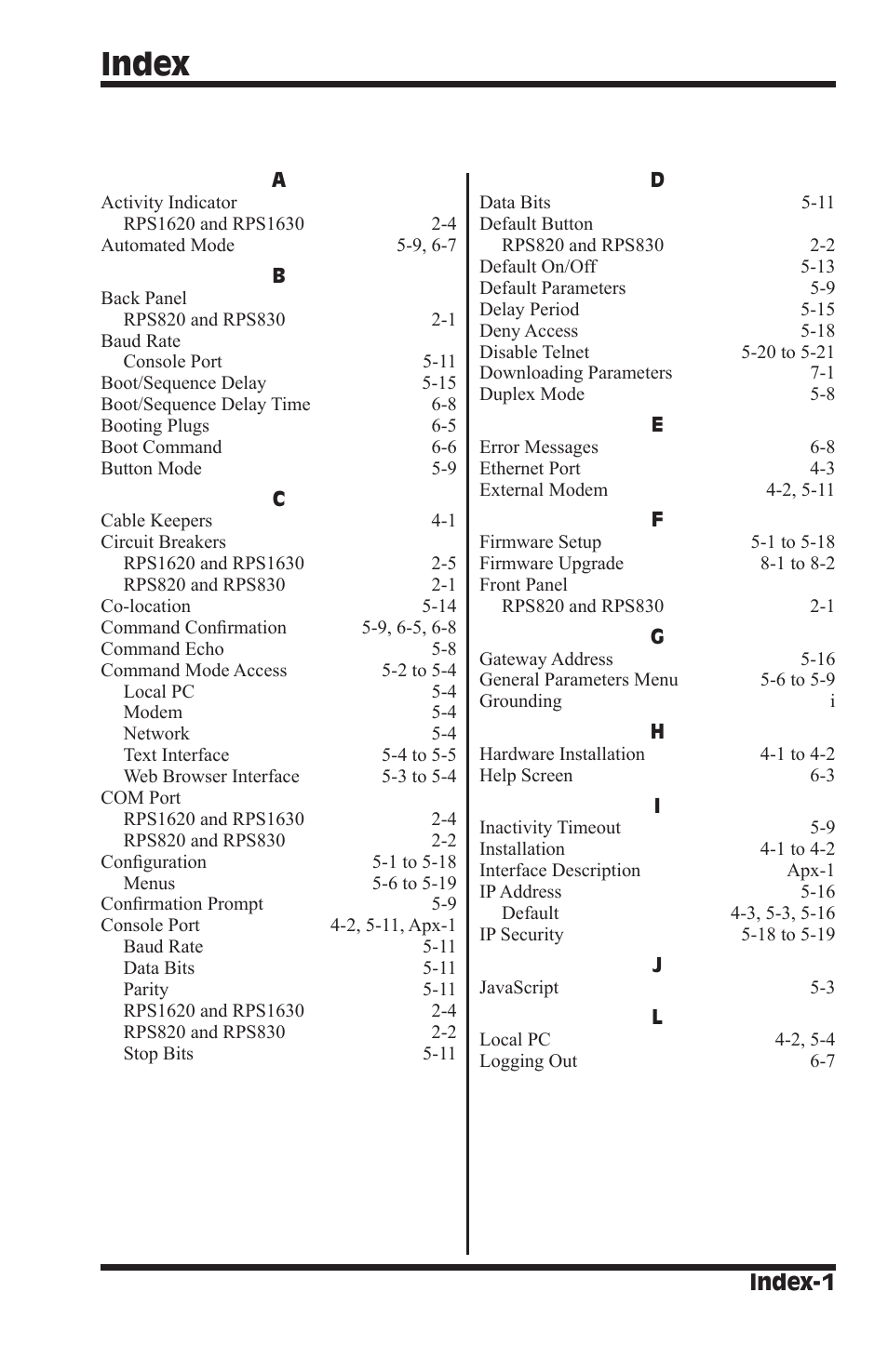 Index, Index-1 | Perle Systems RPS1630 User Manual | Page 69 / 72