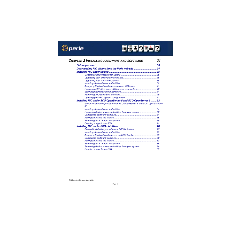 Chapter 2 installing hardware and software 31 | Perle Systems RIO 5500036-17 User Manual | Page 10 / 327