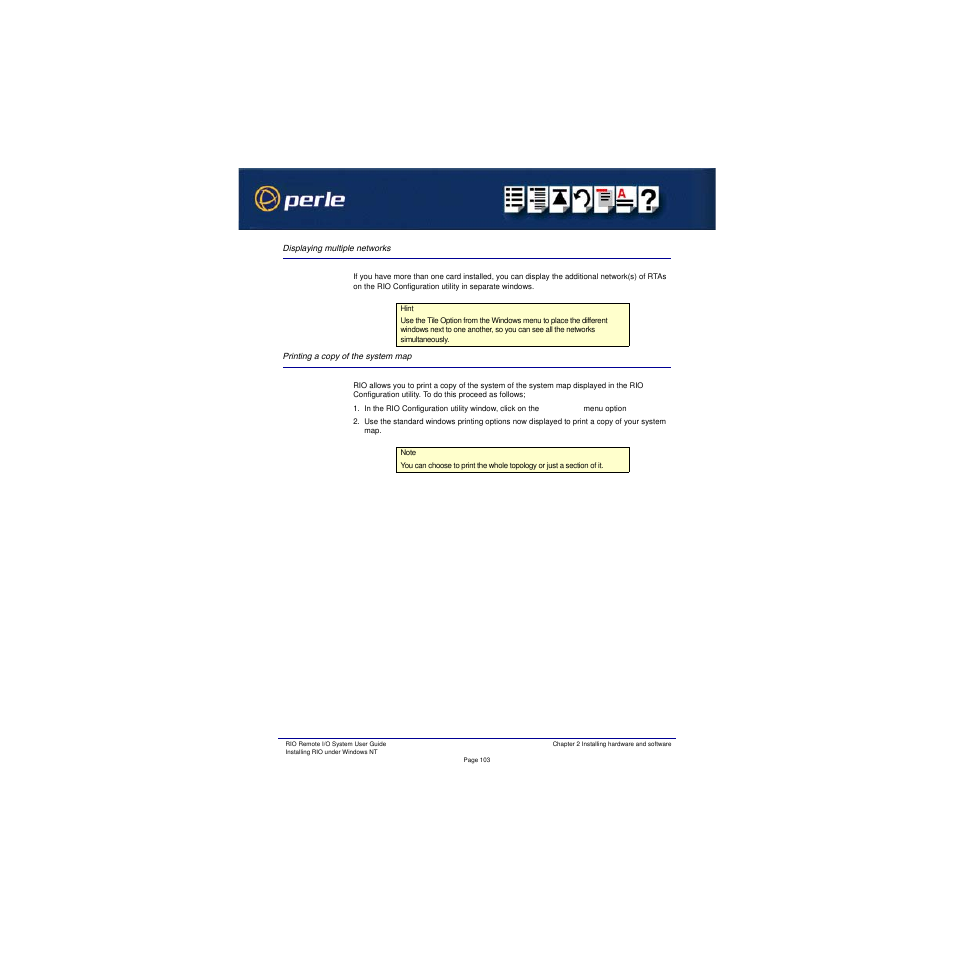 Displaying multiple networks, Printing a copy of the system map | Perle Systems RIO 5500036-17 User Manual | Page 103 / 327