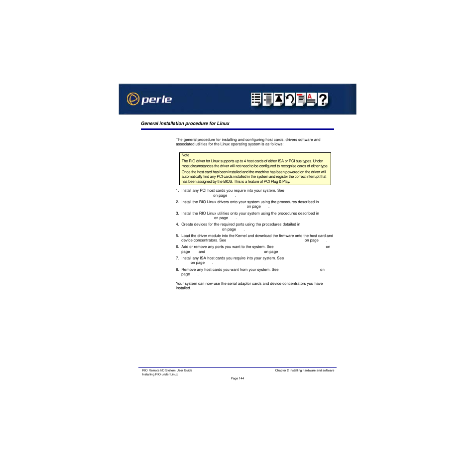 General installation procedure for linux | Perle Systems RIO 5500036-17 User Manual | Page 144 / 327