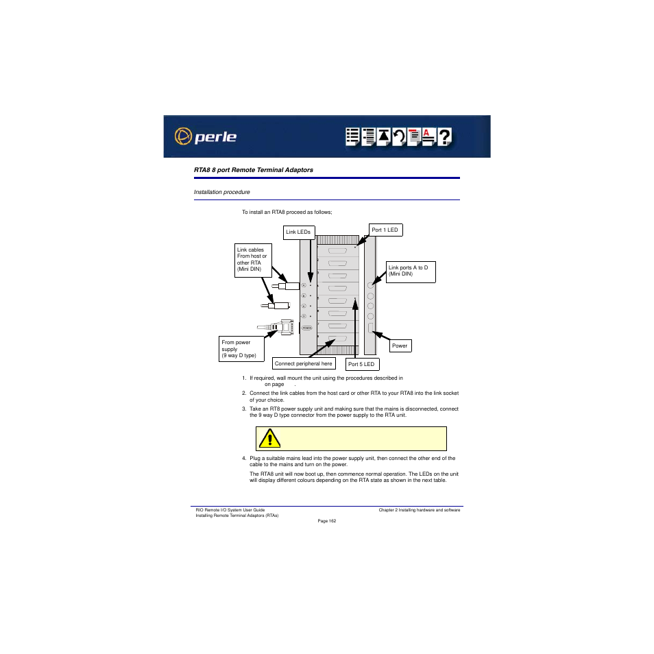 Rta8 8 port remote terminal adaptors, Installation procedure | Perle Systems RIO 5500036-17 User Manual | Page 162 / 327