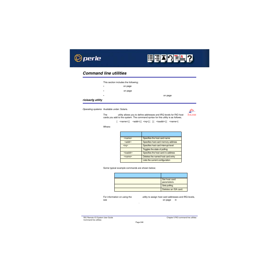 Command line utilities, Rioisacfg utility | Perle Systems RIO 5500036-17 User Manual | Page 246 / 327