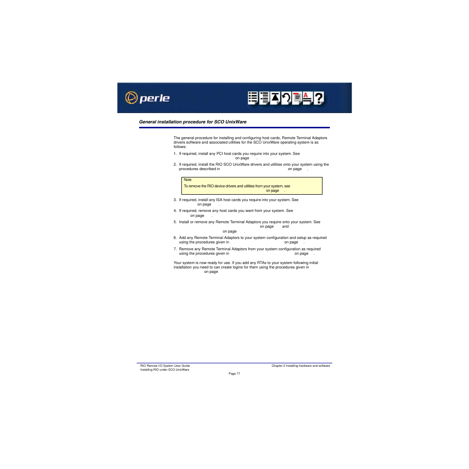General installation procedure for sco unixware | Perle Systems RIO 5500036-17 User Manual | Page 77 / 327