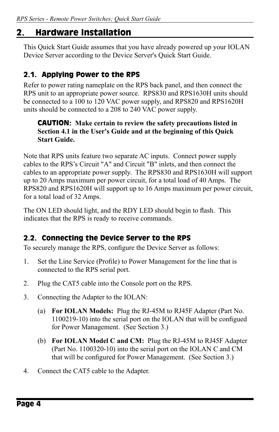Hardware installation | Perle Systems RPS1630H User Manual | Page 4 / 8