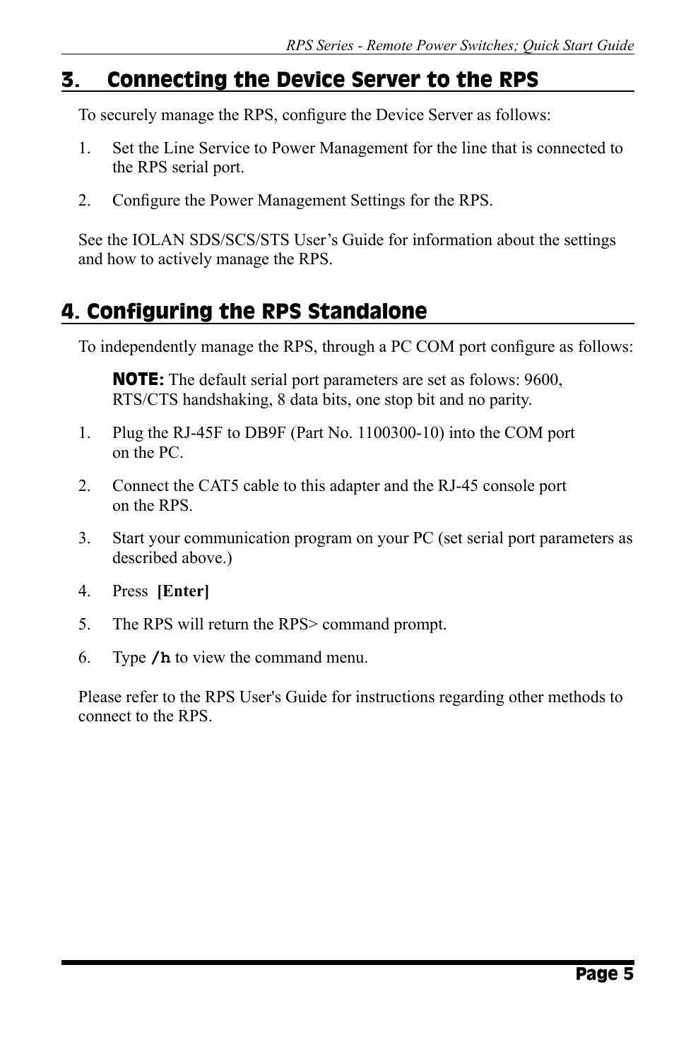 Connecting the device server to the rps, Configuring the rps standalone | Perle Systems RPS1630H User Manual | Page 5 / 8
