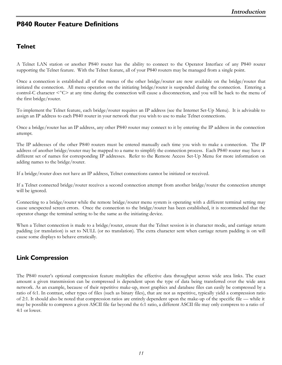 P840 router feature definitions, Introduction | Perle Systems P840 User Manual | Page 11 / 58