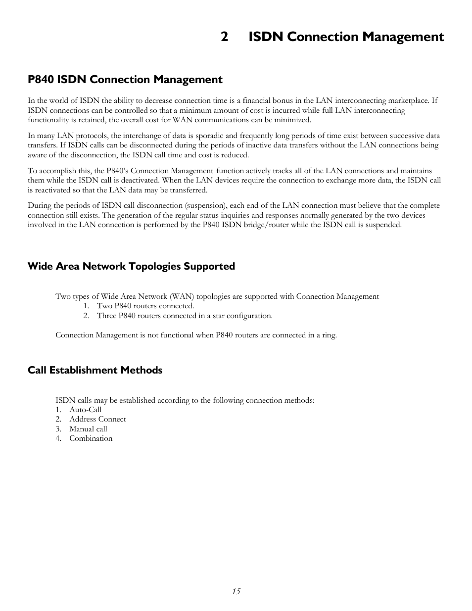 2isdn connection management, P840 isdn connection management | Perle Systems P840 User Manual | Page 15 / 58
