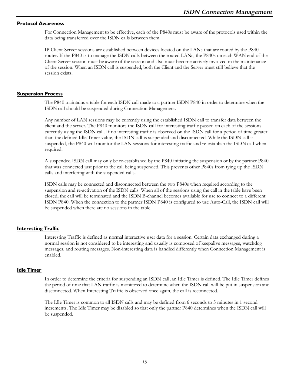 Isdn connection management | Perle Systems P840 User Manual | Page 19 / 58