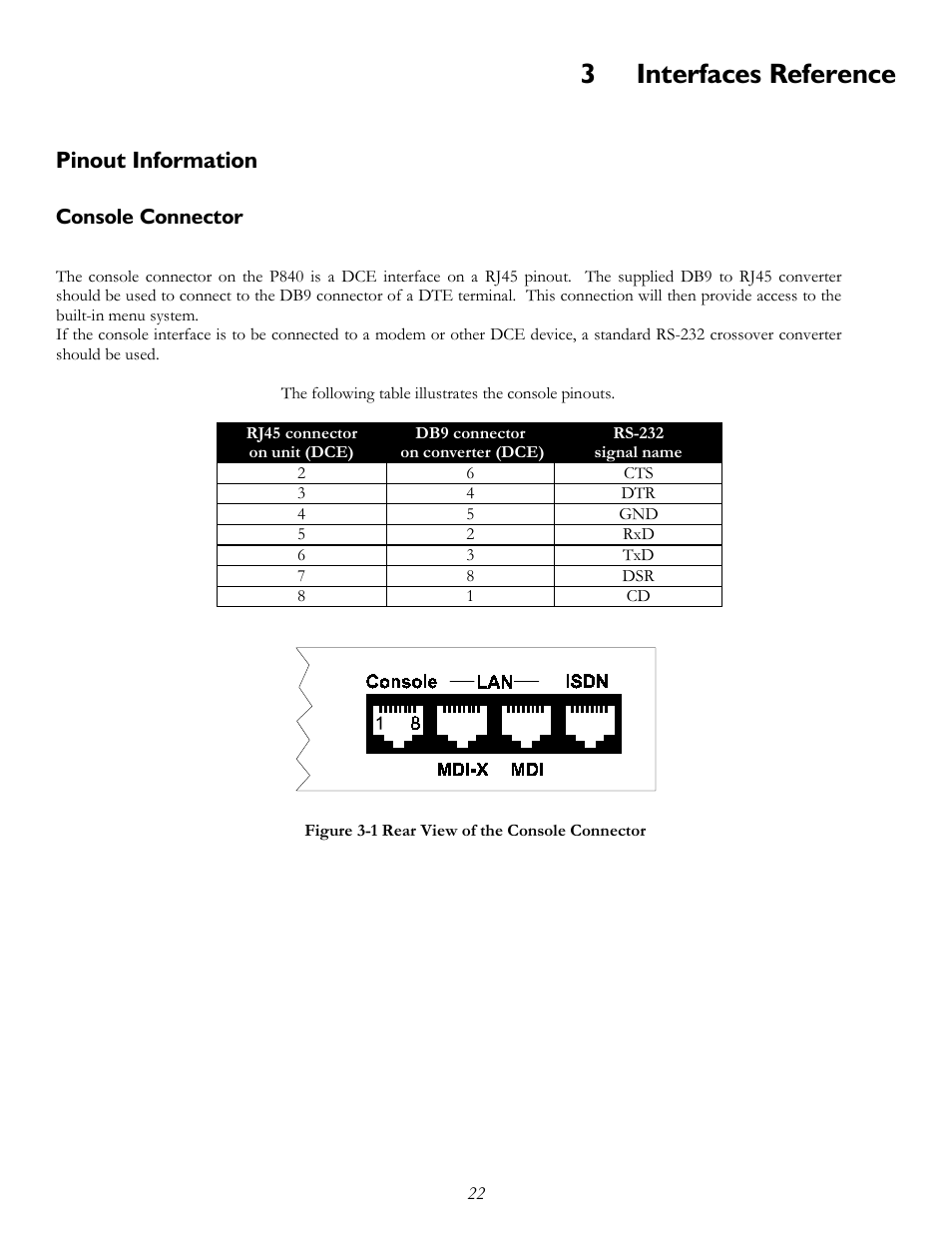 3interfaces reference, Pinout information | Perle Systems P840 User Manual | Page 22 / 58