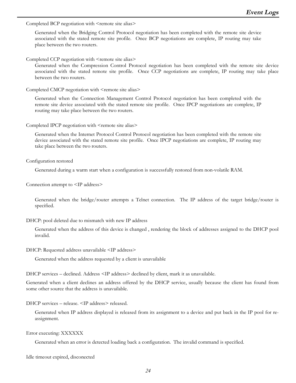 Event logs | Perle Systems P840 User Manual | Page 24 / 58