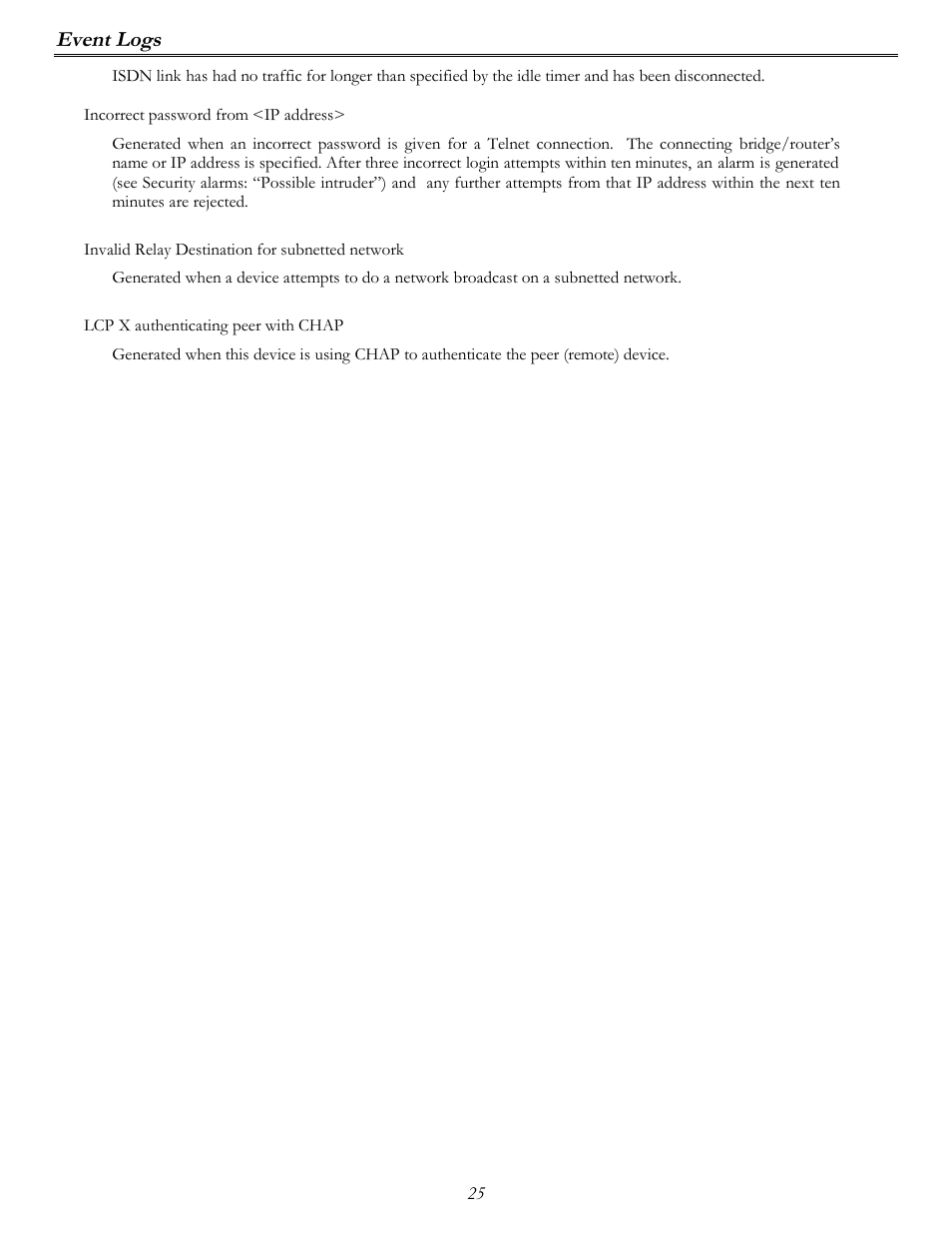 Event logs | Perle Systems P840 User Manual | Page 25 / 58
