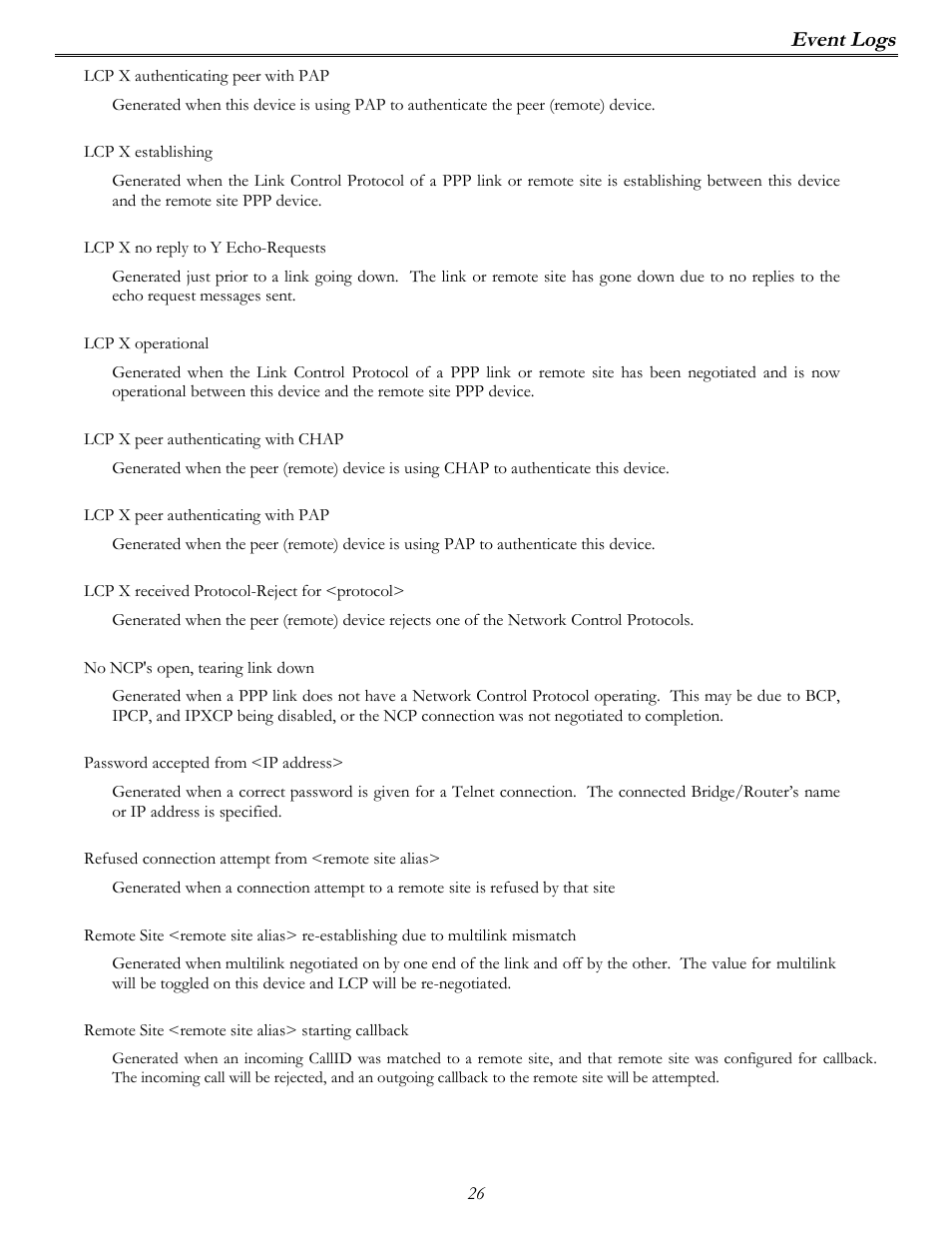 Event logs | Perle Systems P840 User Manual | Page 26 / 58