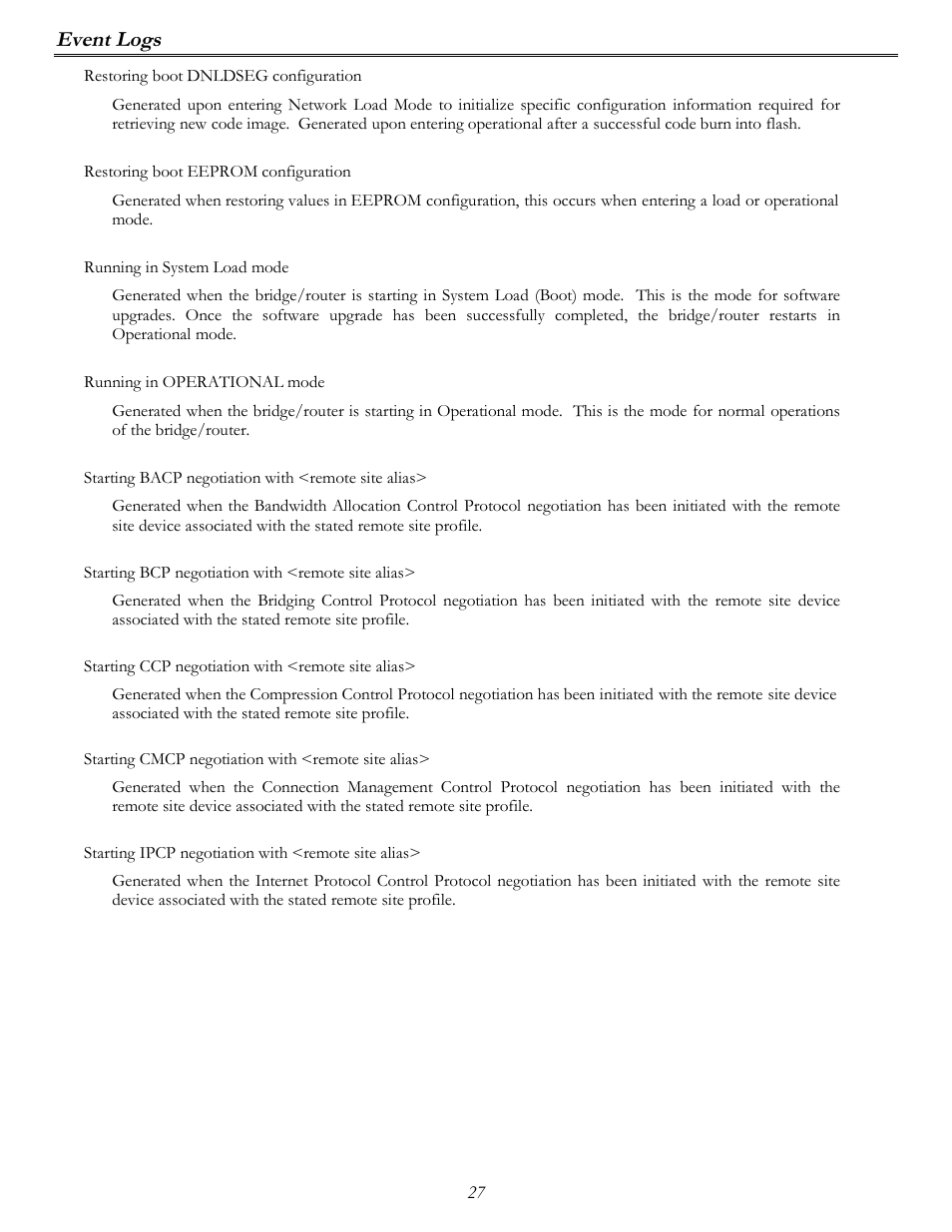Event logs | Perle Systems P840 User Manual | Page 27 / 58