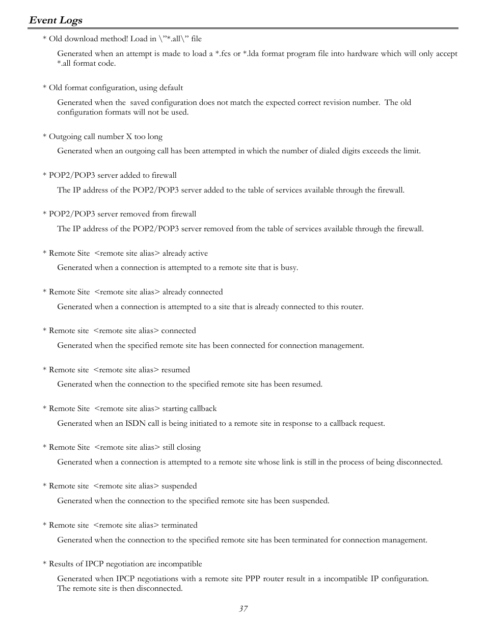 Event logs | Perle Systems P840 User Manual | Page 37 / 58