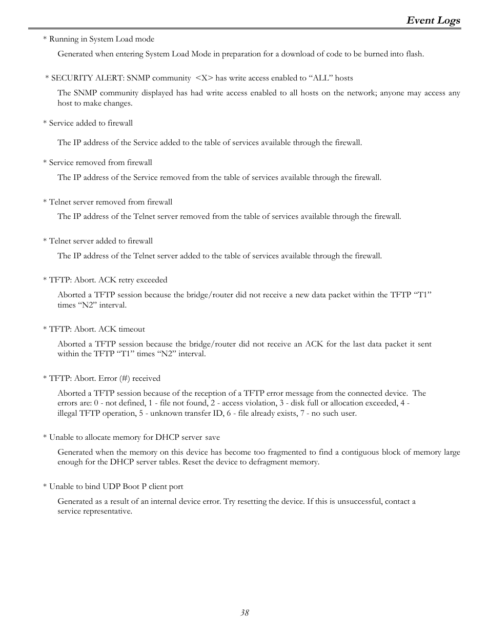 Event logs | Perle Systems P840 User Manual | Page 38 / 58
