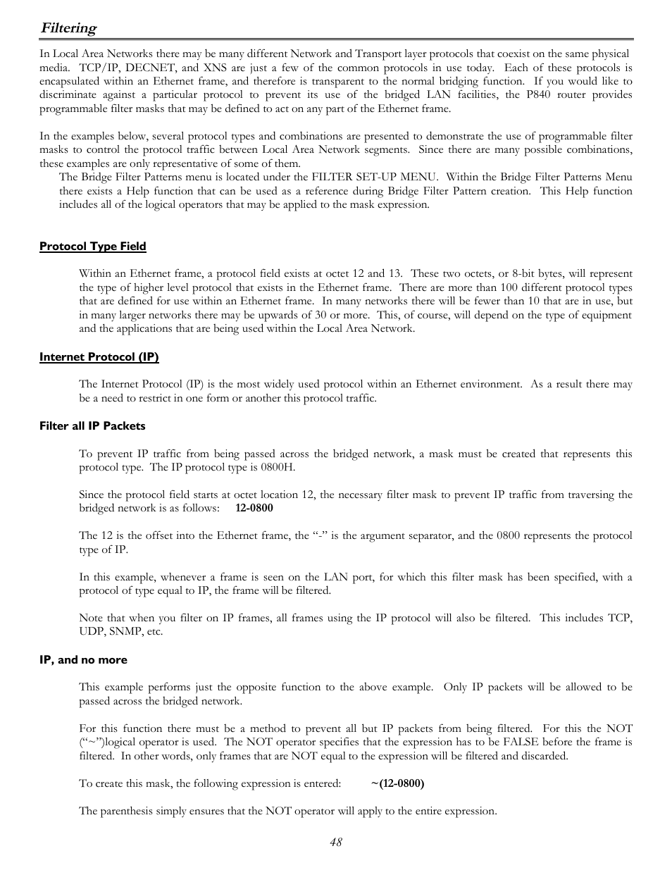 Filtering | Perle Systems P840 User Manual | Page 48 / 58