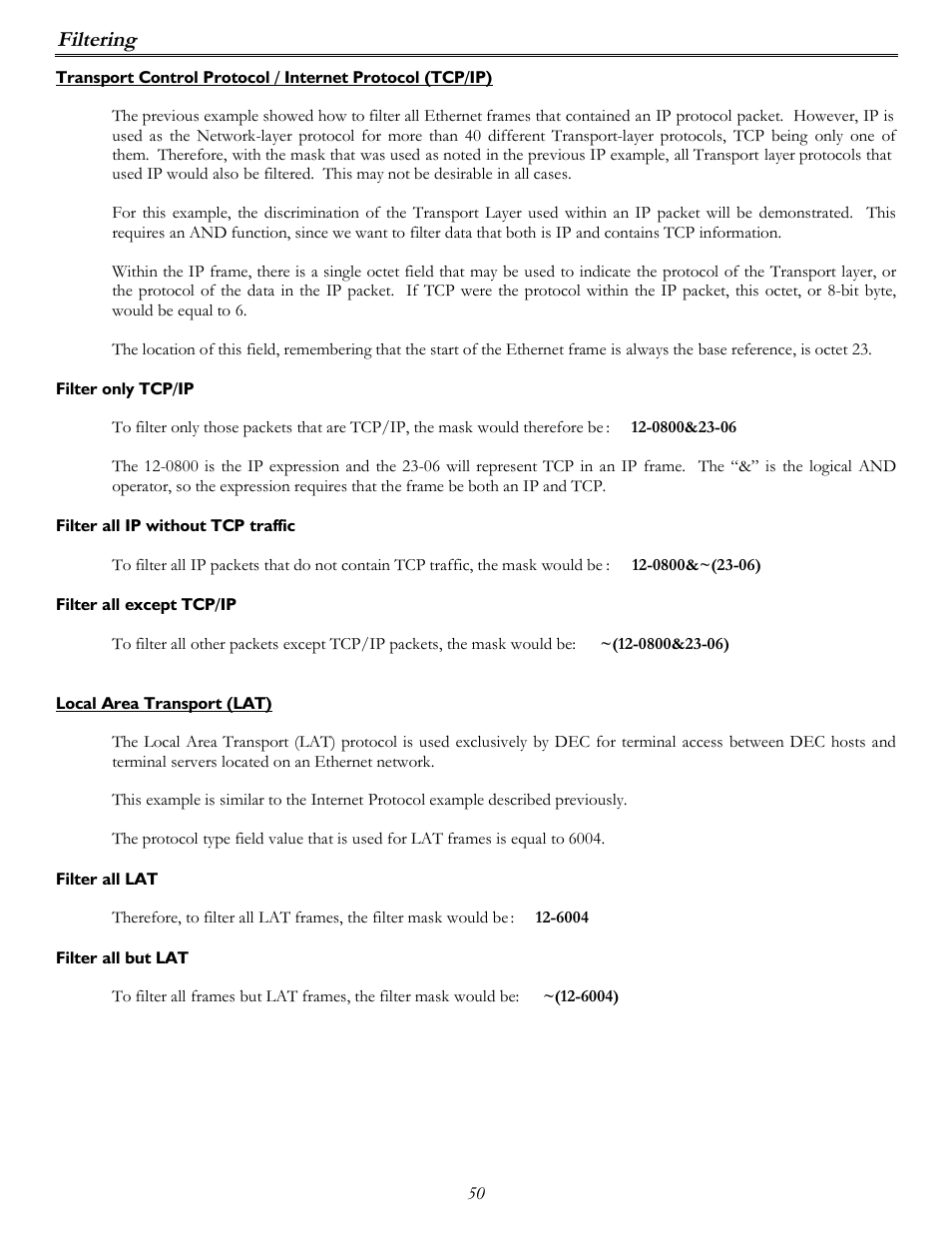 Filtering | Perle Systems P840 User Manual | Page 50 / 58