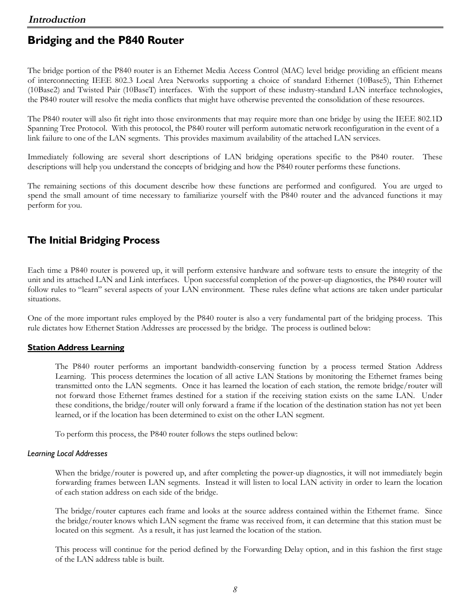 Bridging and the p840 router, Introduction | Perle Systems P840 User Manual | Page 8 / 58