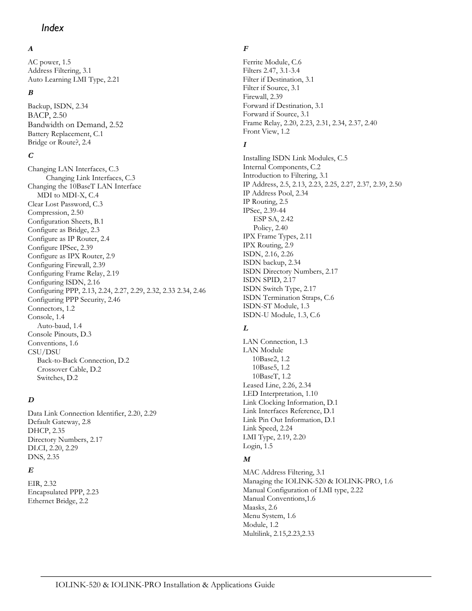 Index | Perle Systems IOLINK-520 User Manual | Page 107 / 110