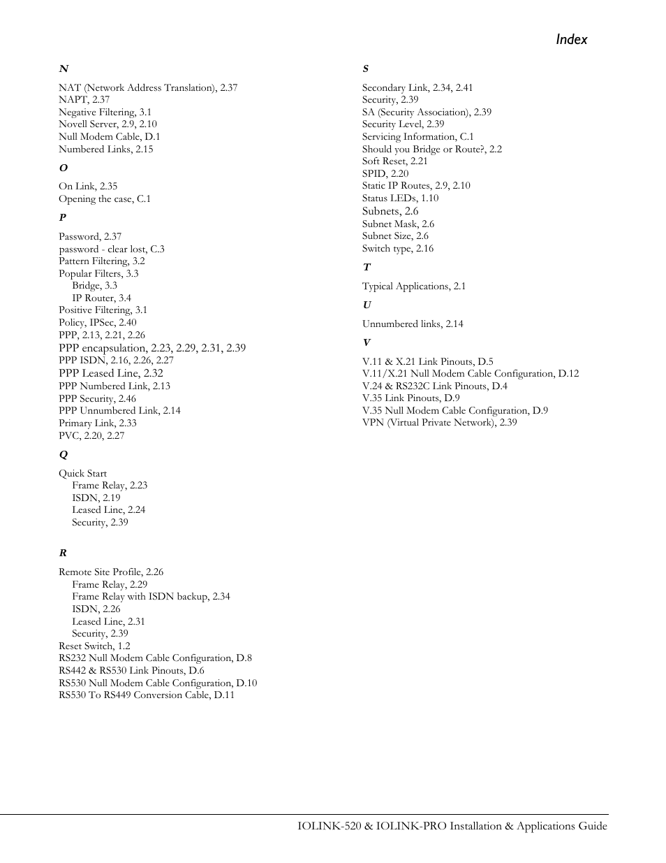 Index | Perle Systems IOLINK-520 User Manual | Page 108 / 110