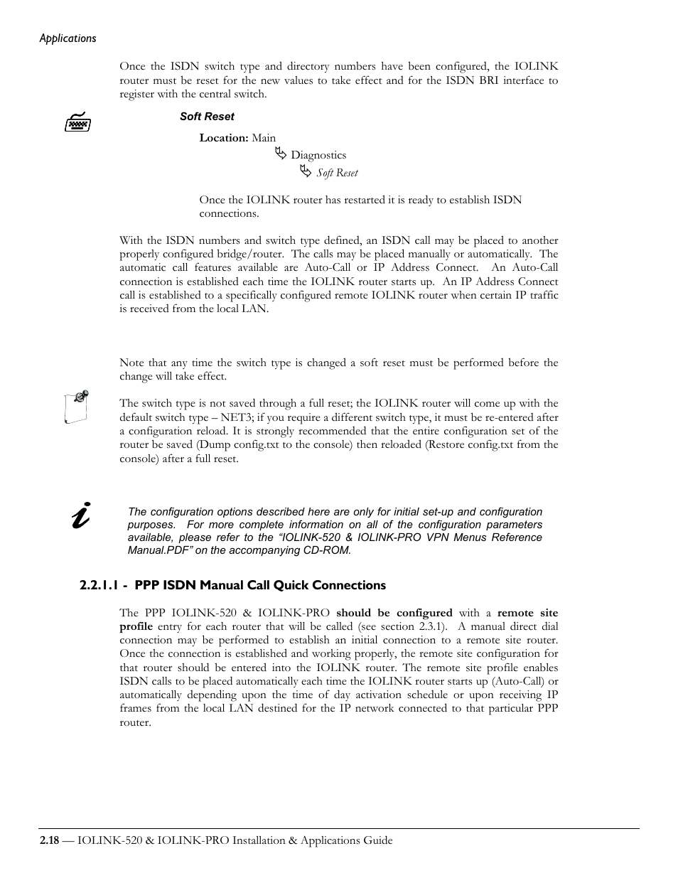 1 - ppp isdn manual call quick connections | Perle Systems IOLINK-520 User Manual | Page 38 / 110