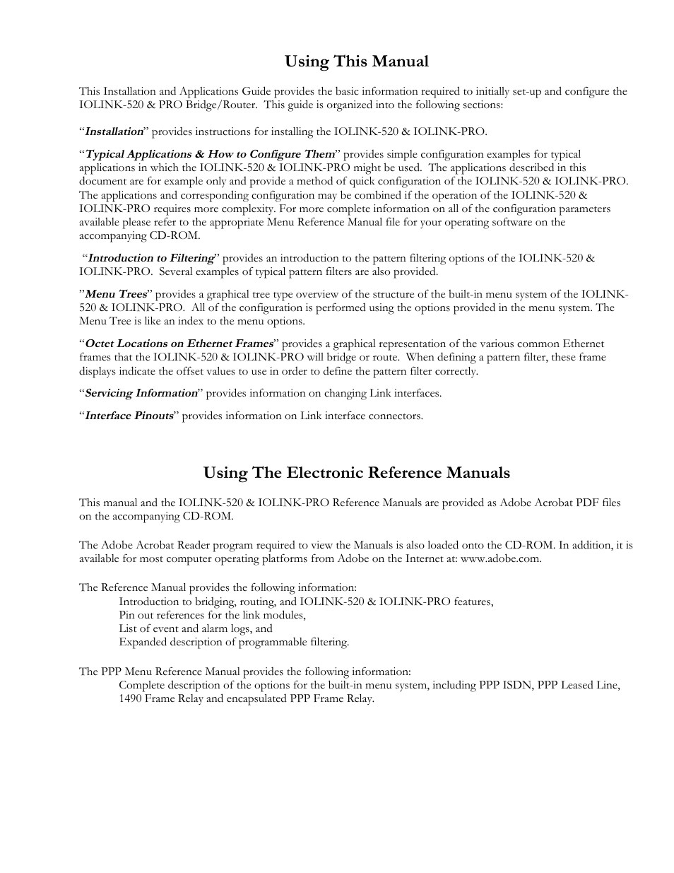 Using this manual, Using the electronic reference manuals | Perle Systems IOLINK-520 User Manual | Page 6 / 110