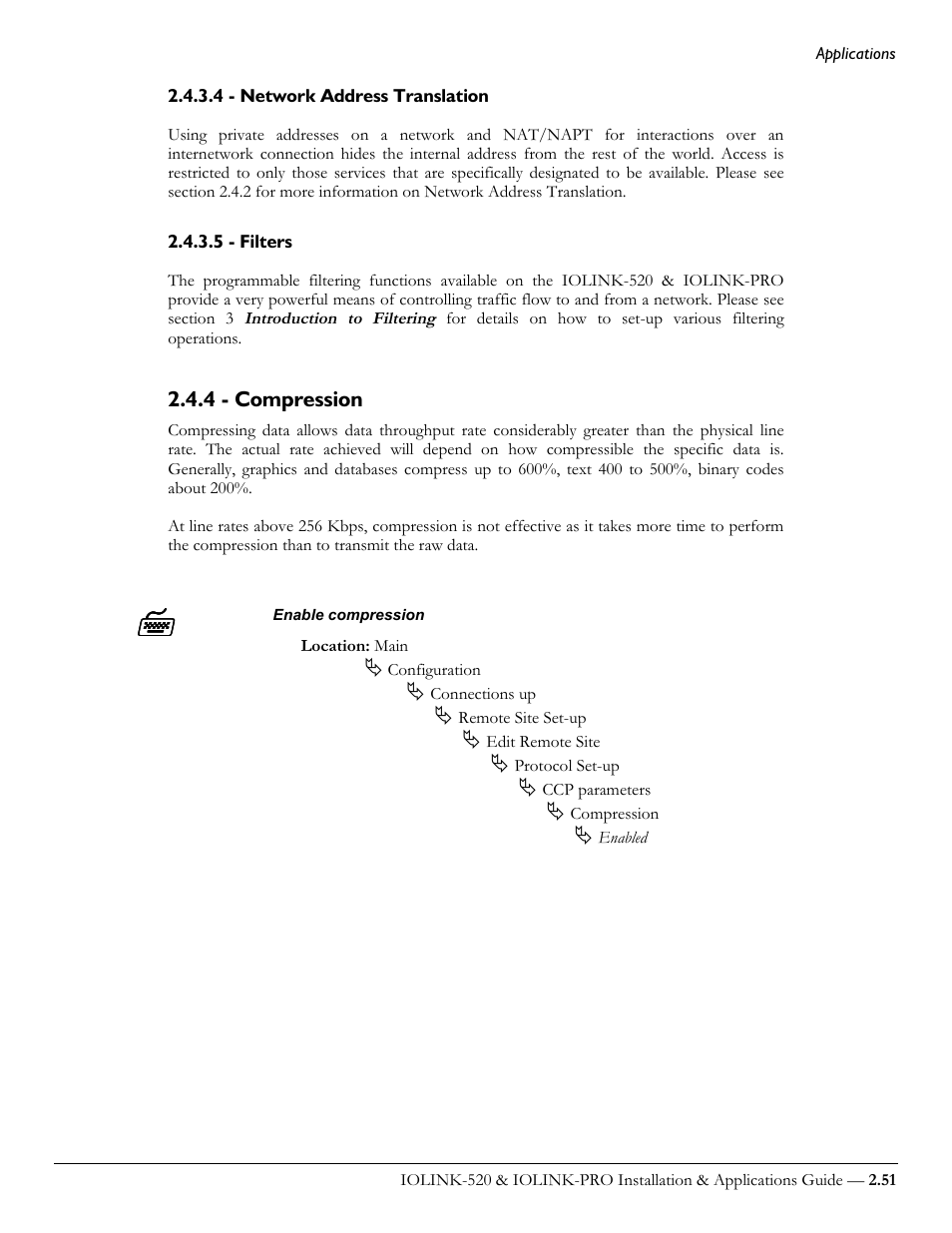 4 - network address translation, 5 - filters, 4 - compression | Perle Systems IOLINK-520 User Manual | Page 71 / 110