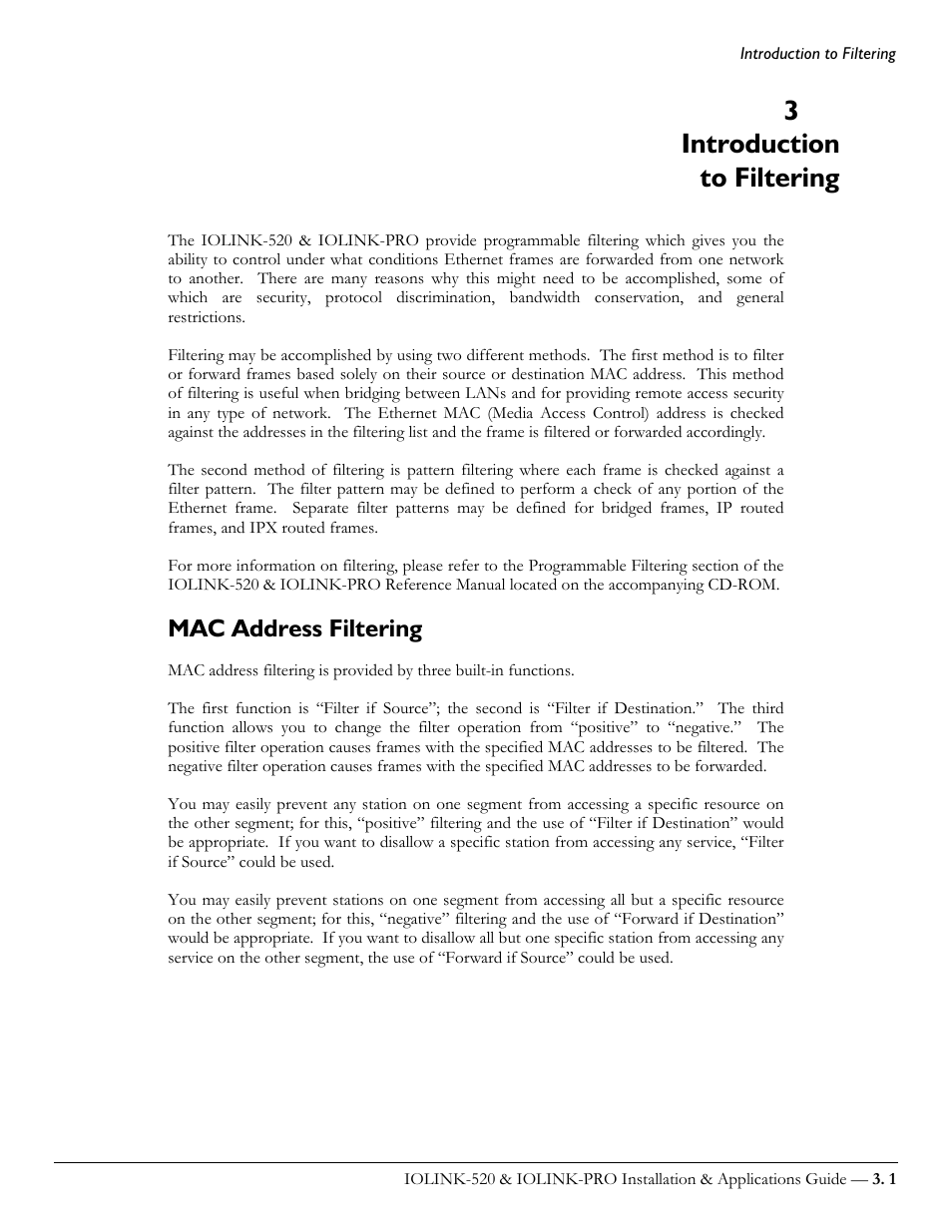 Introduction to filtering, Mac address filtering, 3introduction to filtering | Perle Systems IOLINK-520 User Manual | Page 73 / 110