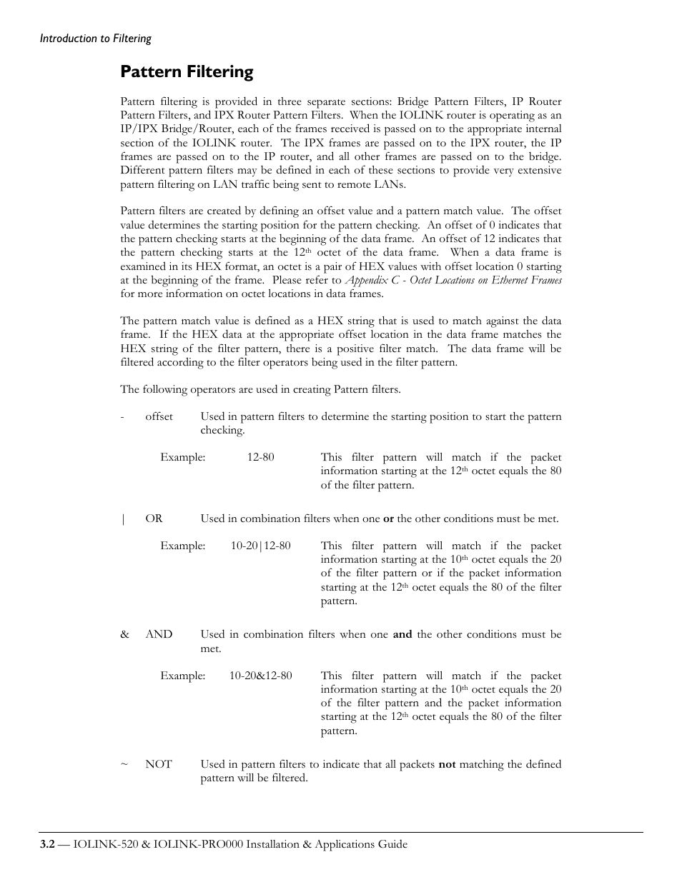 Pattern filtering | Perle Systems IOLINK-520 User Manual | Page 74 / 110