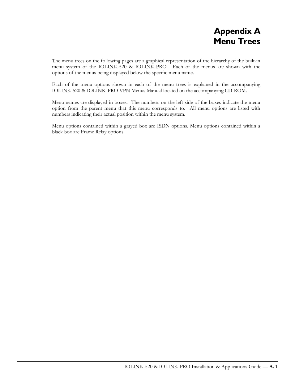 Appendix a menu trees | Perle Systems IOLINK-520 User Manual | Page 77 / 110