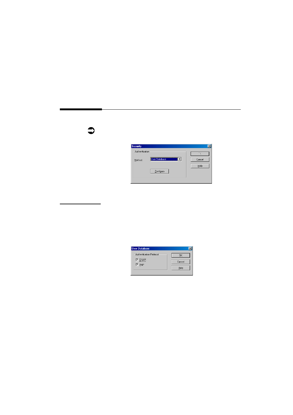 Configuring user authentication security, User database | Perle Systems 833IS User Manual | Page 187 / 340