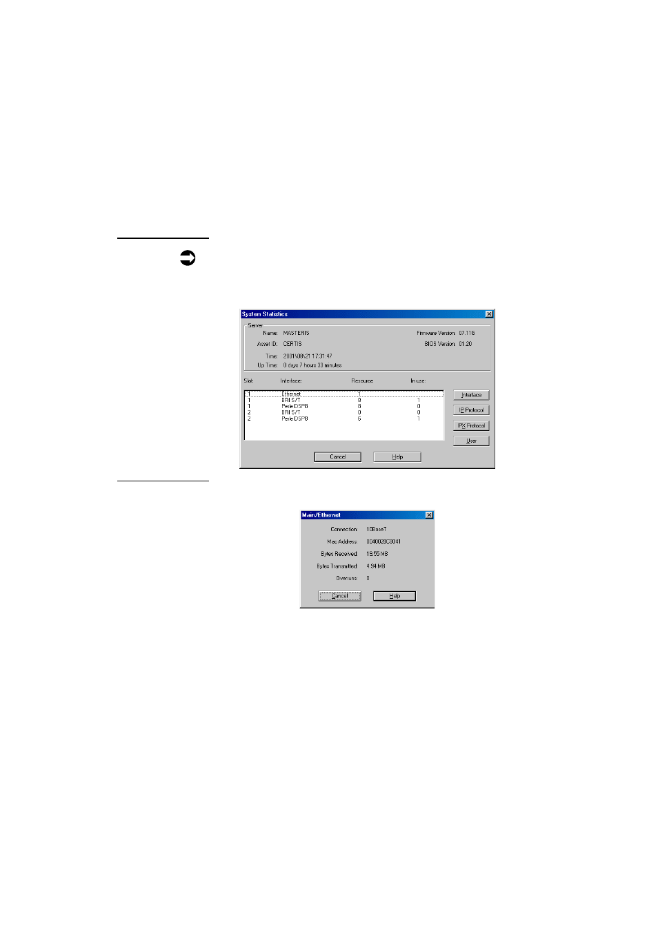 Accessing interface statistics, Ethernet interface | Perle Systems 833IS User Manual | Page 218 / 340