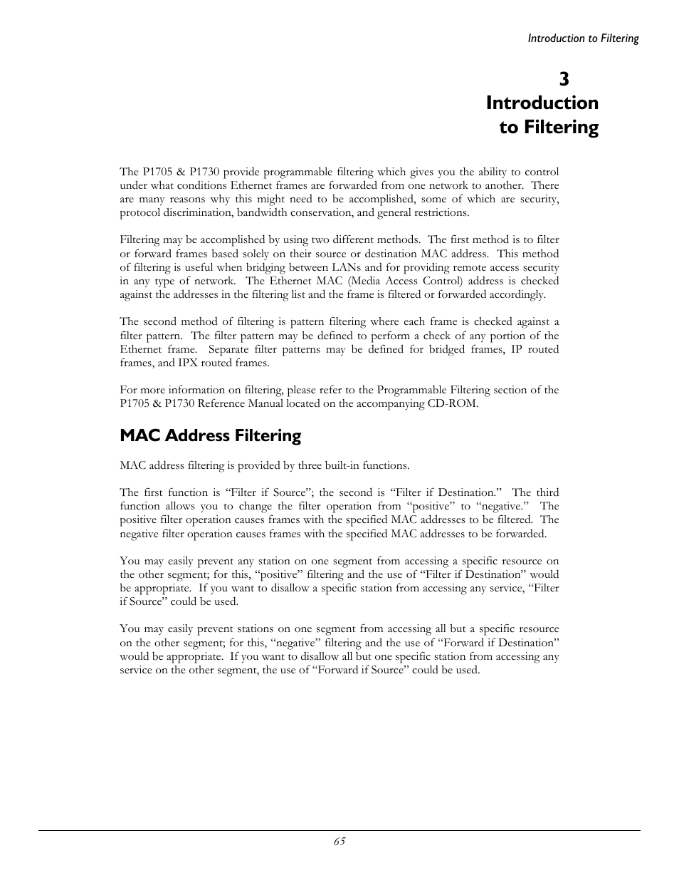 3introduction to filtering, Mac address filtering | Perle Systems 1700 User Manual | Page 71 / 100
