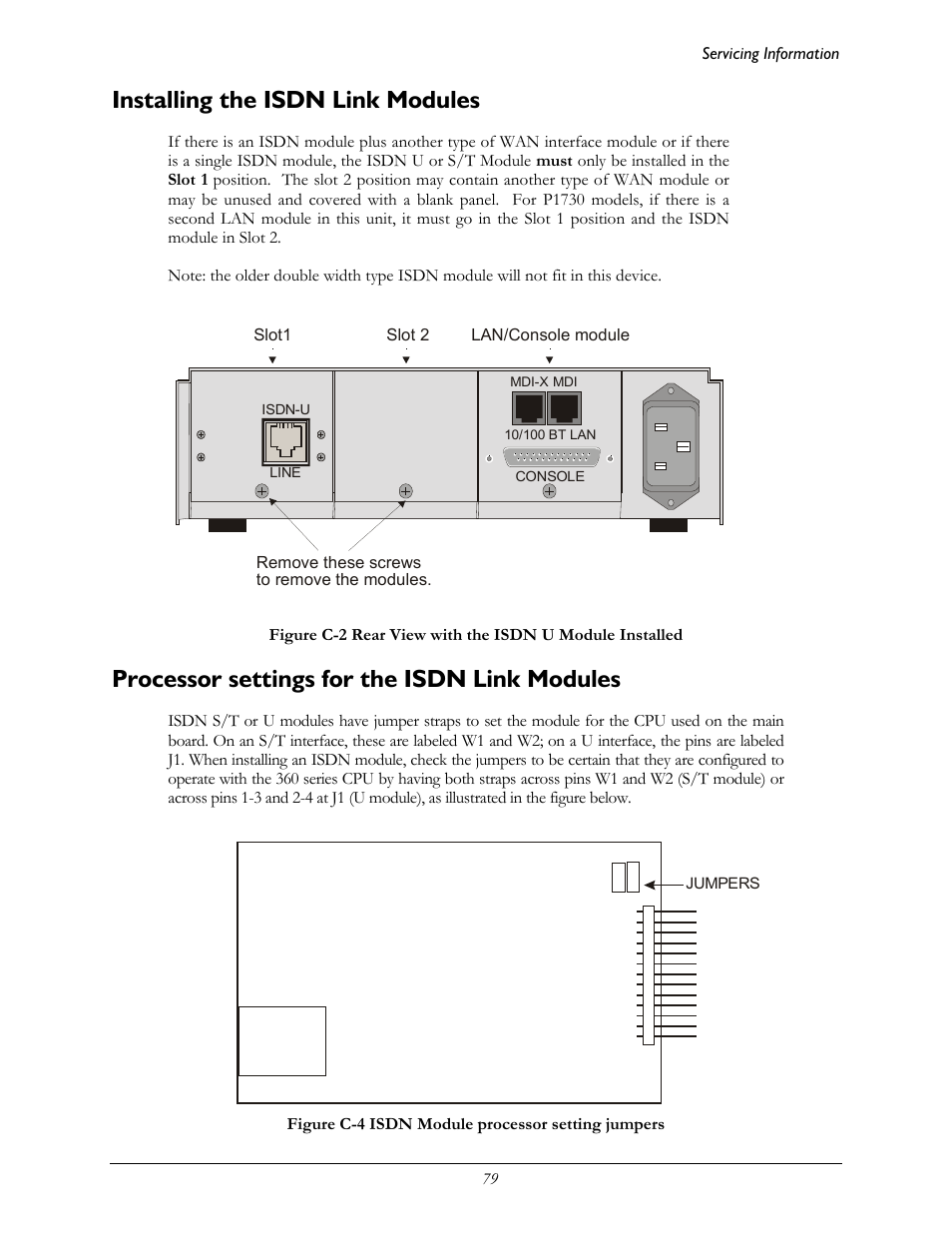 Installing the isdn link modules, Processor settings for the isdn link modules | Perle Systems 1700 User Manual | Page 85 / 100