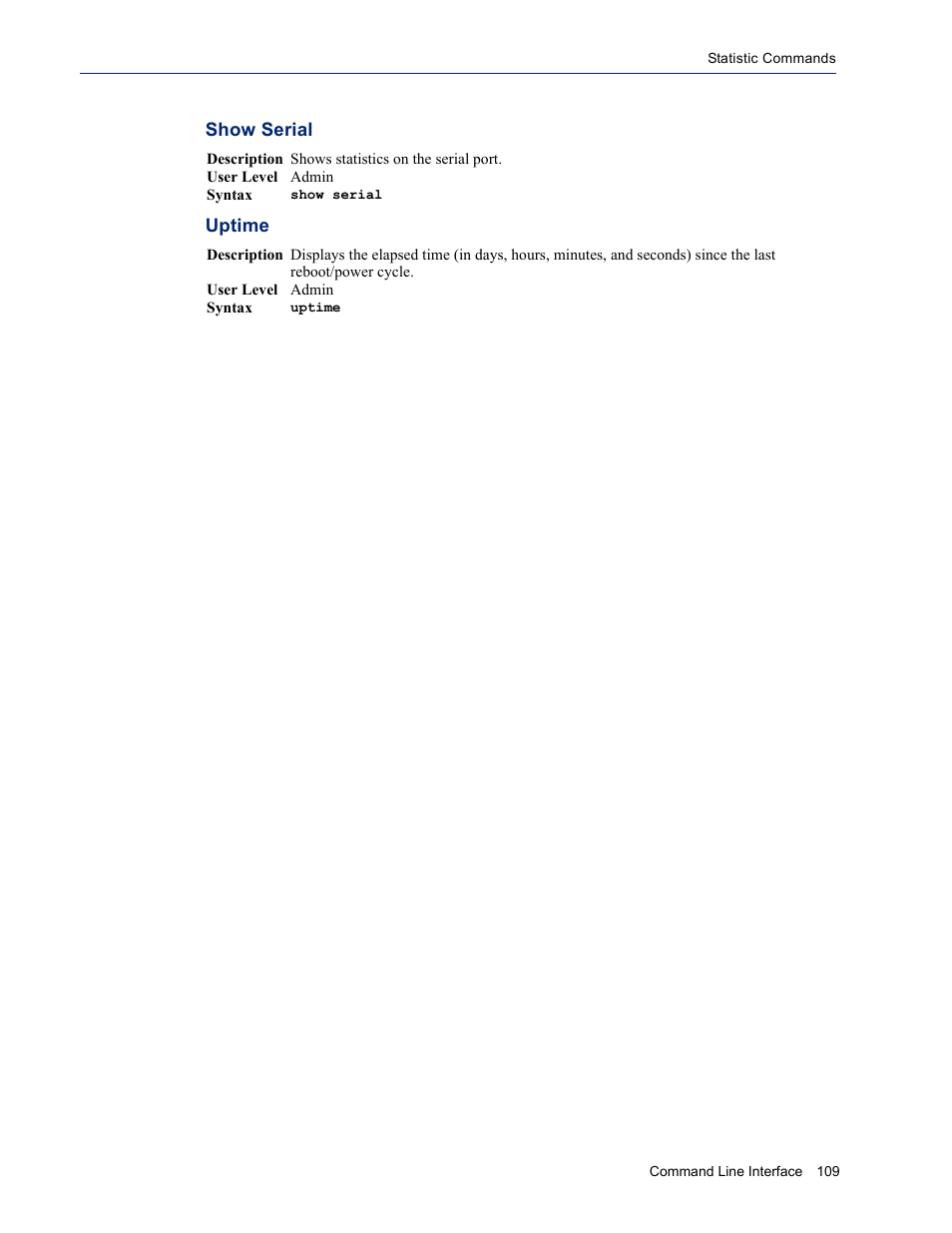 Show serial uptime | Perle Systems DS1 User Manual | Page 109 / 122