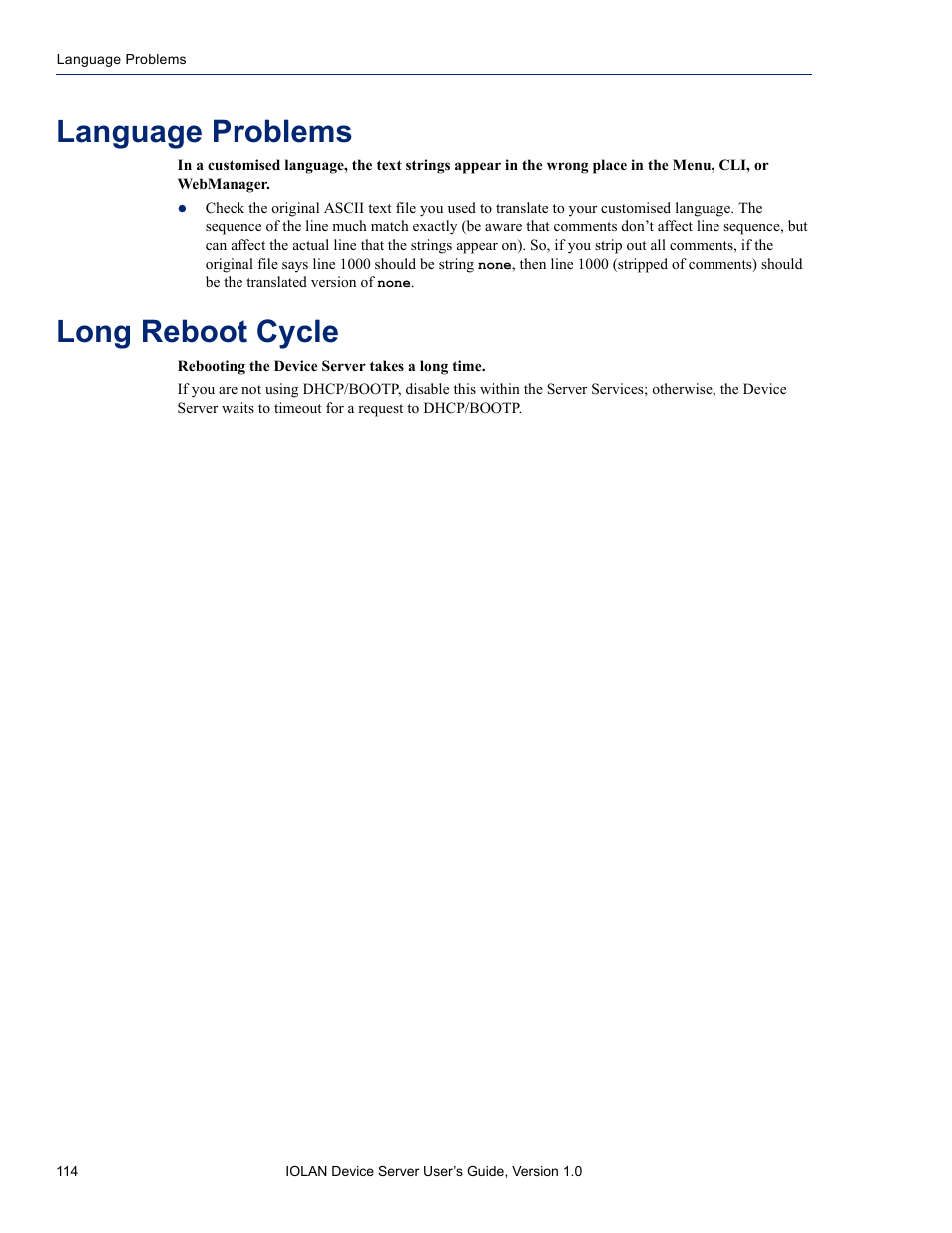 Language problems, Long reboot cycle | Perle Systems DS1 User Manual | Page 114 / 122