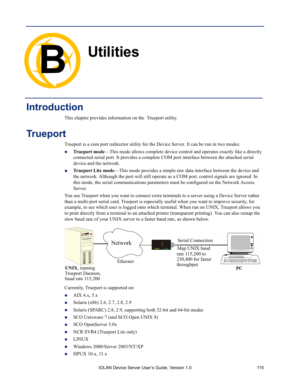 Utilities, Introduction, Trueport | Appendix b utilities | Perle Systems DS1 User Manual | Page 115 / 122