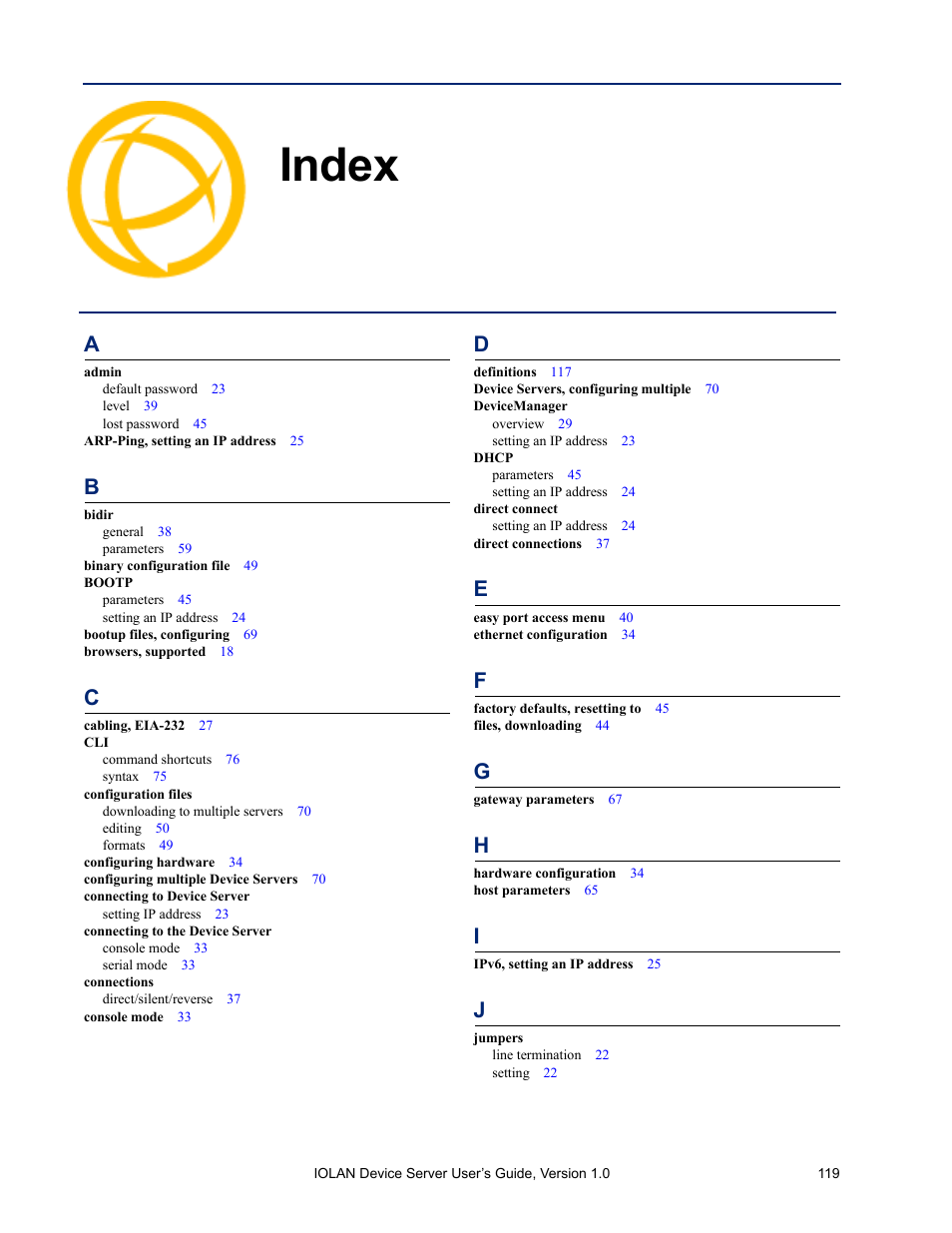 Index | Perle Systems DS1 User Manual | Page 119 / 122