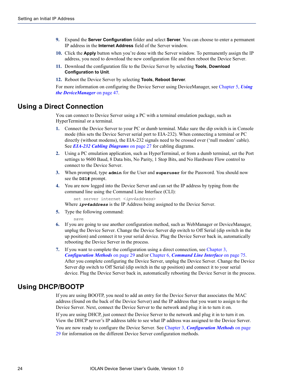 Using a direct connection, Using dhcp/bootp | Perle Systems DS1 User Manual | Page 24 / 122