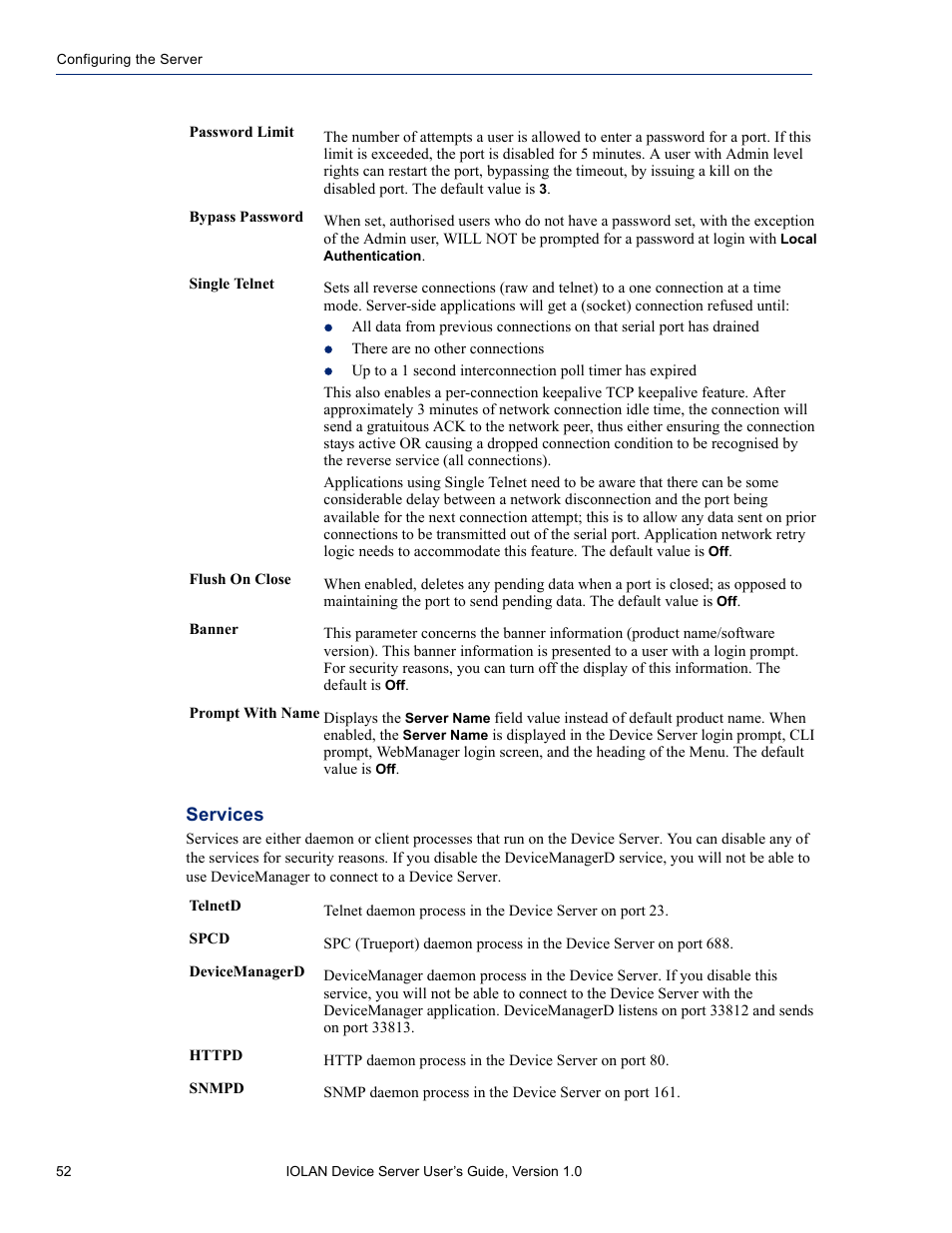 Services | Perle Systems DS1 User Manual | Page 52 / 122