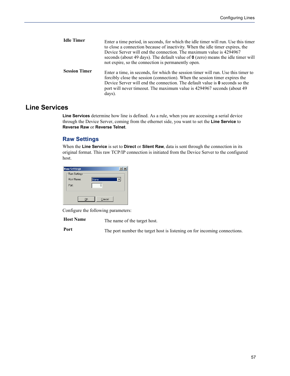 Line services, Raw settings | Perle Systems DS1 User Manual | Page 57 / 122