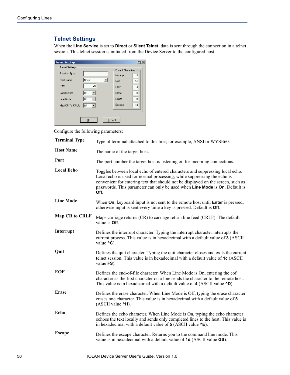 Telnet settings | Perle Systems DS1 User Manual | Page 58 / 122