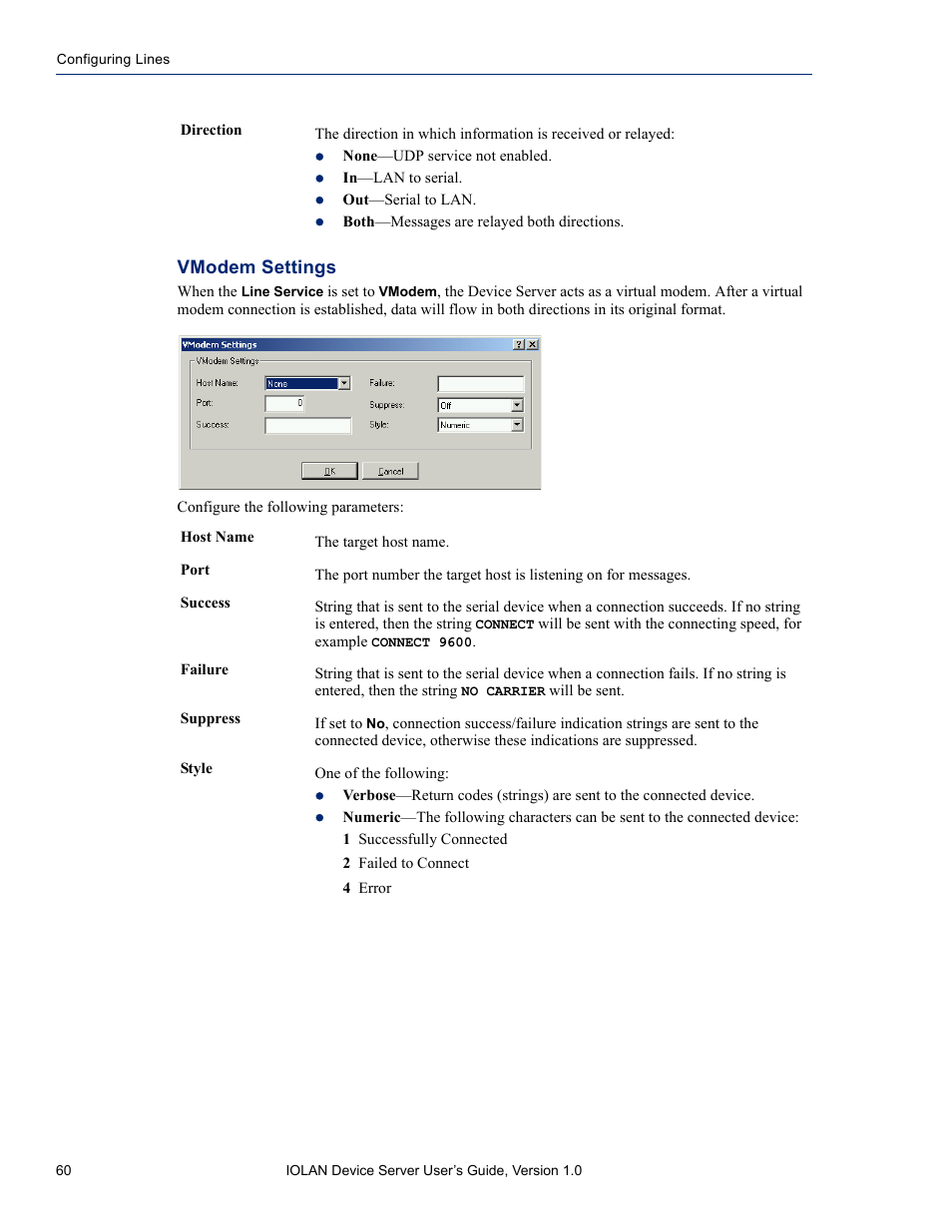 Vmodem settings | Perle Systems DS1 User Manual | Page 60 / 122